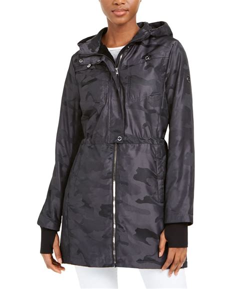 michael kors women's camo rain jacket|Michael Kors belted raincoat.